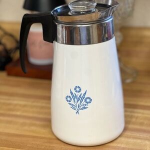 Vintage 1960’s Corningware White and Blue Coffee & Tea Percolator